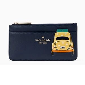 NWT Kate Spade Leather BEEP BEEP Blazer Blu Yellow Dot Bug Large Slim Cardholder